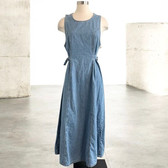 Eddie Bauer Dresses & Skirts - Eddie Bauer Denim Tie-Side Sleeveless Midi Dress in Light Blue